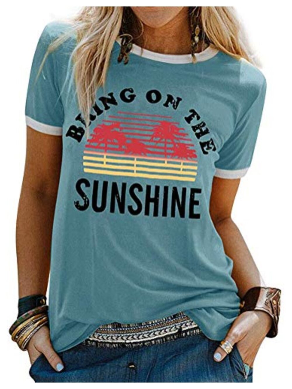Womens Bring On The Sunshine Graphic Tee Crew Neck Short Sleeve